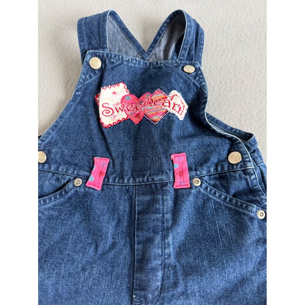 Starting Out Toddler Girls Denim Overalls Sweetheart Heart Patchwork 24M Vintage